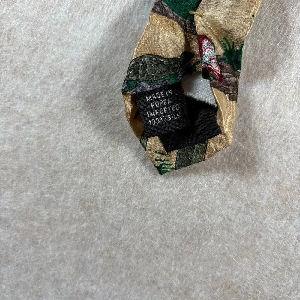 Vintage Tabasco Alligator Silk Necktie Bayou Frog Turtle Heron Novelty Tie